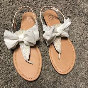 Macy’s Material Girl white glittery sandals